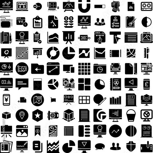 Collection Of 100 Graphic Icons Set Isolated Solid Silhouette Icons Including Banner, Illustration, Geometric, Graphic, Modern, Design, Vector Infographic Elements Vector Illustration Logo