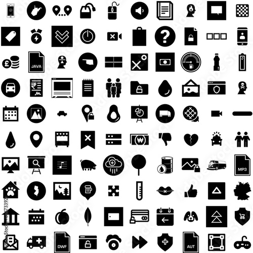 Collection Of 100 Oscillation Icons Set Isolated Solid Silhouette Icons Including Illustration, Vector, Physics, Design, Abstract, Science, Oscillator Infographic Elements Vector Illustration Logo