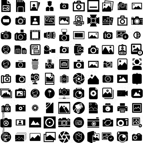 Collection Of 100 Photo Icons Set Isolated Solid Silhouette Icons Including Picture, Photo, Blank, Frame, Design, Paper, Retro Infographic Elements Vector Illustration Logo