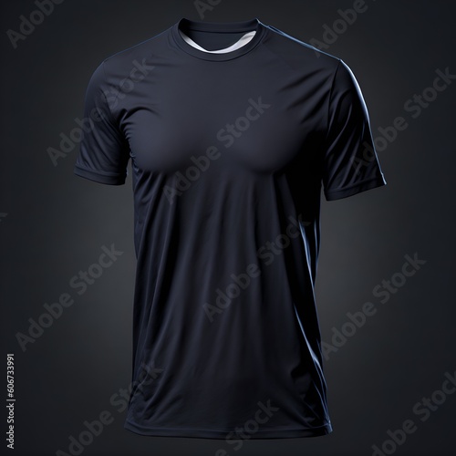 T-shirt mockup in black color. Mockup of realistic shirt with short sleeves. Blank t-shirt template with empty space for design. 