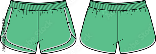 Running trail Shorts jersey design flat sketch Illustration, Short shorts concept with front and back view for tracking active wear shorts design.