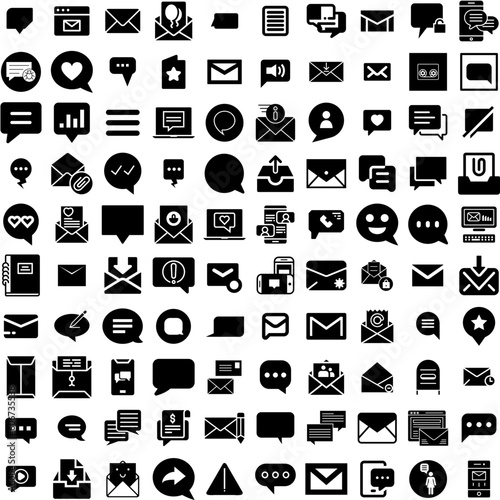 Collection Of 100 Message Icons Set Isolated Solid Silhouette Icons Including Web, Message, Design, Icon, Communication, Vector, Illustration Infographic Elements Vector Illustration Logo