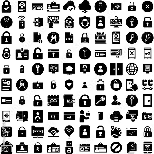 Collection Of 100 Access Icons Set Isolated Solid Silhouette Icons Including Technology, Digital, Accessibility, Concept, Disabled, Access, Symbol Infographic Elements Vector Illustration Logo
