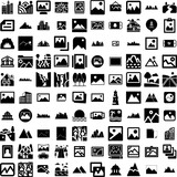 Collection Of 100 Landscape Icons Set Isolated Solid Silhouette Icons Including Mountain, Sky, Landscape, Nature, Scenery, Outdoor, Background Infographic Elements Vector Illustration Logo