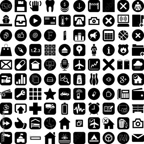 Collection Of 100 Icons Icons Set Isolated Solid Silhouette Icons Including Business, Set, Line, Sign, Symbol, Icon, Vector Infographic Elements Vector Illustration Logo