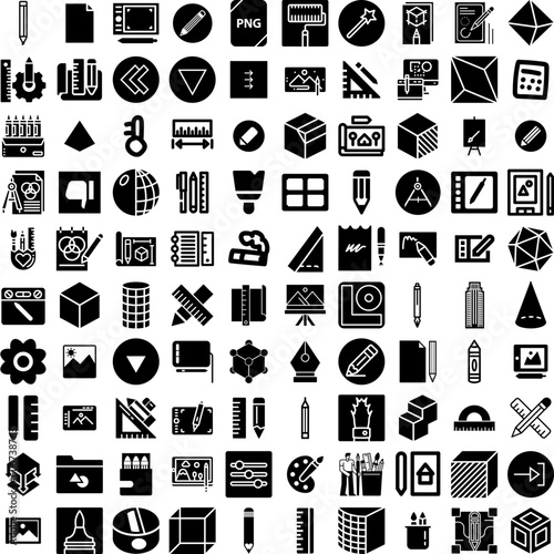 Collection Of 100 Drawing Icons Set Isolated Solid Silhouette Icons Including Background  Sketch  Vector  Design  Line  Drawing  Doodle Infographic Elements Vector Illustration Logo