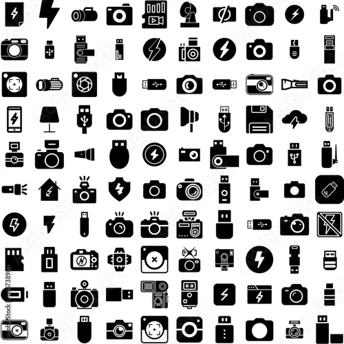 Collection Of 100 Flash Icons Set Isolated Solid Silhouette Icons Including Vector, Template, Price, Discount, Offer, Promotion, Banner Infographic Elements Vector Illustration Logo