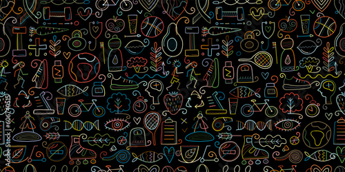 World health day. Seamless Pattern with healty lifestyle for your design. Vector illustration