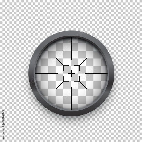 3D crosshair target vector illustration. Realistic isolated circle of sniper score with weapon zoom, rifle gun or radar optical sight view with reticle in center, military focus frame with cross aim