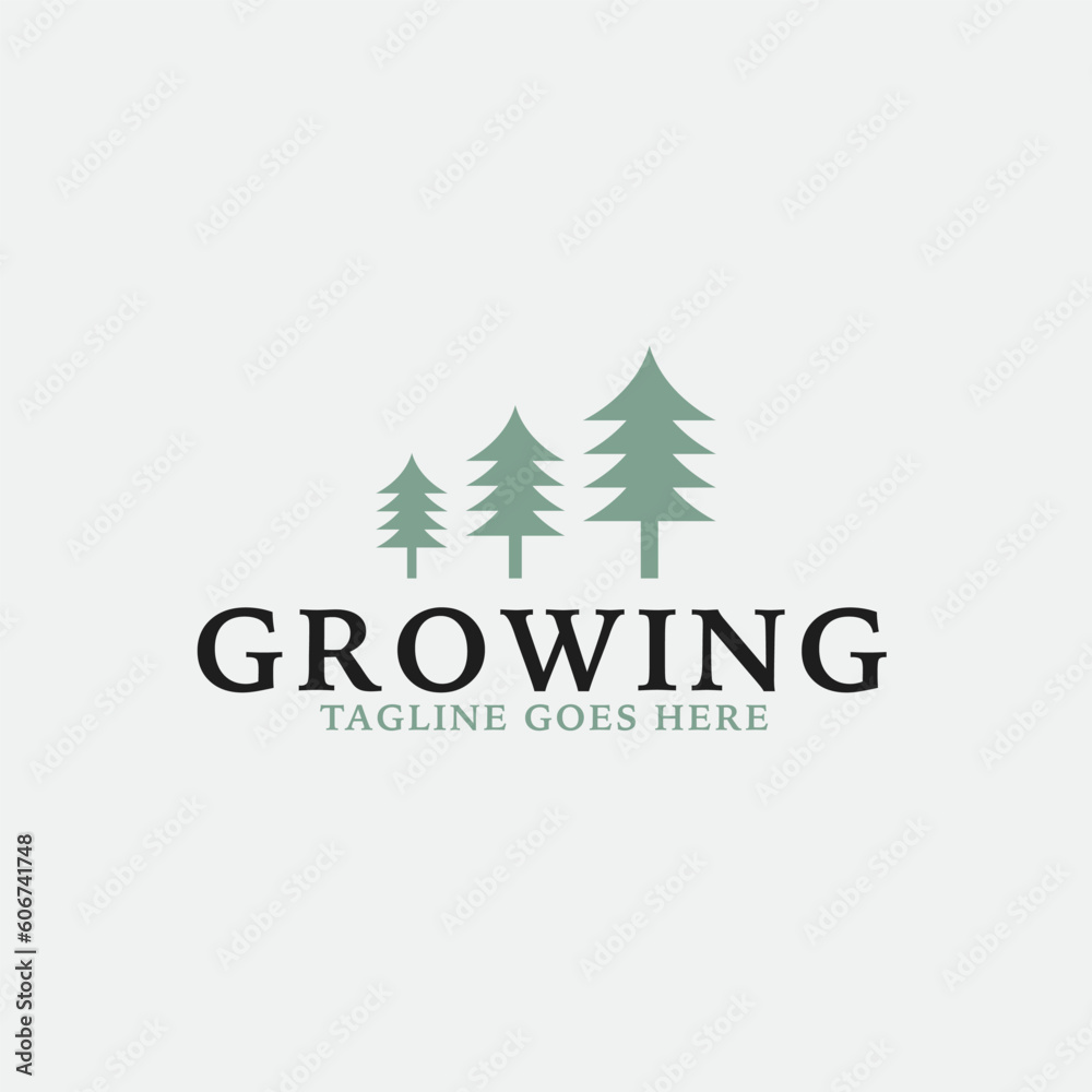 Creative growth logo combination with pine tree icon design concept illustration idea