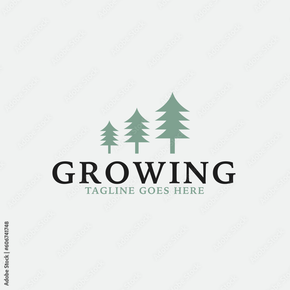 Creative growth logo combination with pine tree icon design concept illustration idea Creative growth logo combination with pine tree icon design concept illustration idea