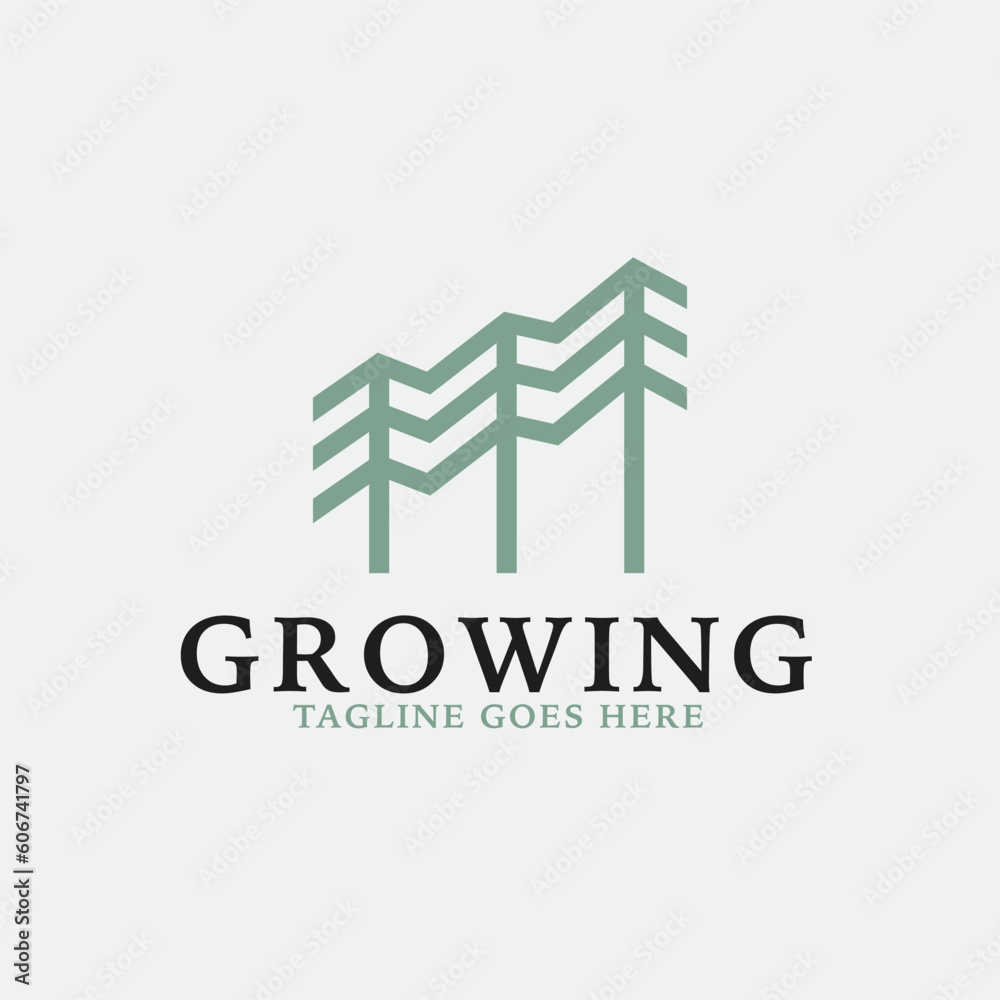 Creative growth logo combination with pine tree icon design concept illustration idea Creative growth logo combination with pine tree icon design concept illustration idea