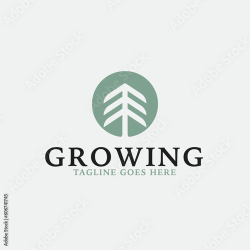 Creative growth logo combination with pine tree icon design concept illustration idea