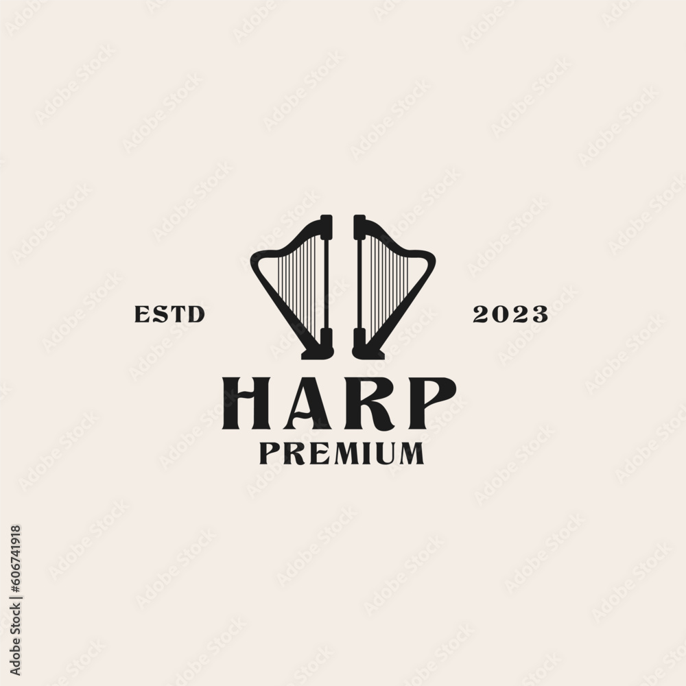 Creative harp logo design concept illustration idea Creative harp logo design concept illustration idea