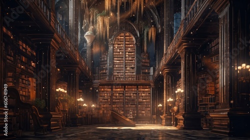 an old library with a lot of books Generative Ai