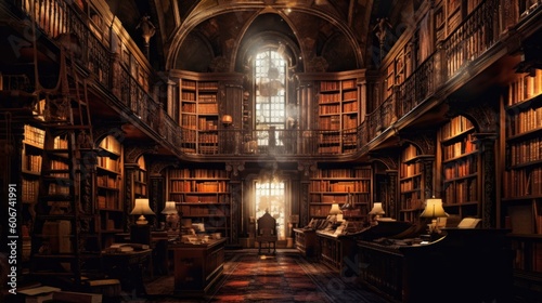 an old library with a lot of books Generative Ai