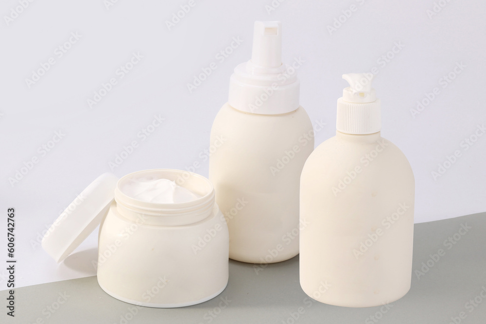 Cosmetic bottles on white background stock image Cosmetic bottles on white background stock image