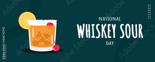 National Whiskey Sour Day on 25 August Banner Background. Horizontal Banner Template Design. Vector Illustration