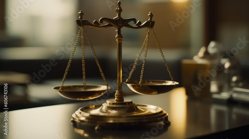 Scales of justice on the table. Generative AI
