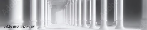Beautiful architectural white panorama baner with shadow from columns. Abstract light background