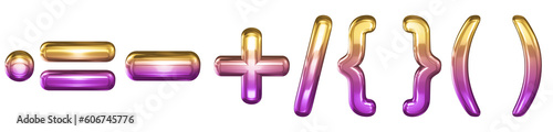 Fotografie 3d letter font gold purple ., =, -, +, /, {}, ()