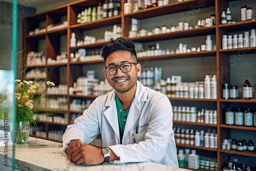 male pharmacist in pharmacy. Generative AI