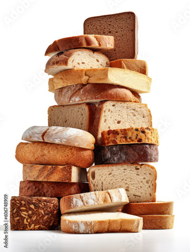 Stack of different Breads on white background. AI generative