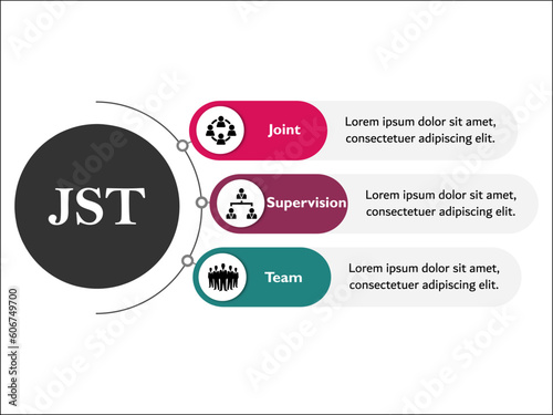 JST - Joint supervision Team acronym. Infographic template with icons