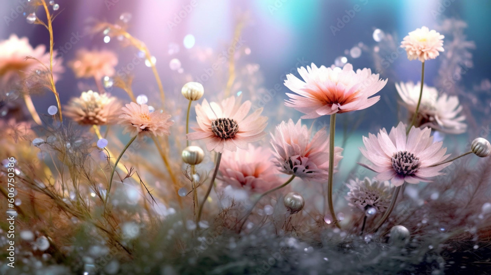 Generative A.I. Beautiful soft background with different flowers and colors. Floral theme, spring, summer, season