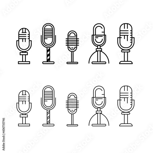 Set of different types of microphones line drawing vector image