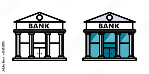 Federal reserve bank building flat style vector graphic and outlined clip art icon vector image photo