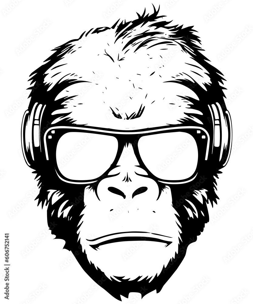 Cooler Affe mit Sonnenbrille und Kopfhörer Schwarz Cooler Affe mit Sonnenbrille und Kopfhörer Schwarz
