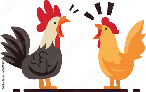 Angry rooster and hen couple arguing with each other flat style vector image