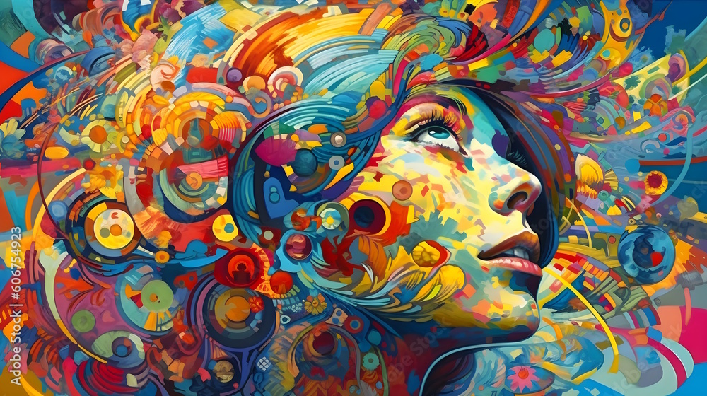 abstract colorful background with woman