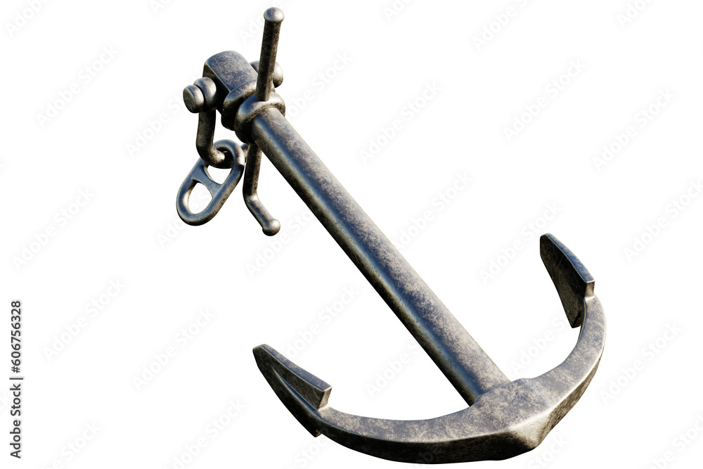 Realistic iron anchor on transparent background. 3D Render - obrazy, fototapety, plakaty 
