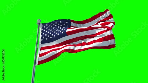American Flag Green Screen, 4 th july Independence Day USA. Realisticgreen box 4K. 30 fps flag of the US. American Flag waving in the wind. Seamless loop with highly detailed fabric texture.