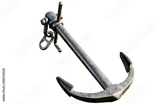 Realistic iron anchor on transparent background. 3D Render