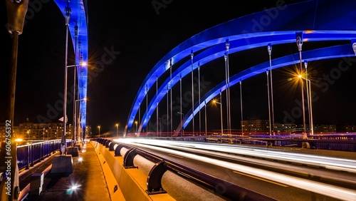 Mihai Bravu flyover bridge with long exposure at night in Bucharest, Romania photo