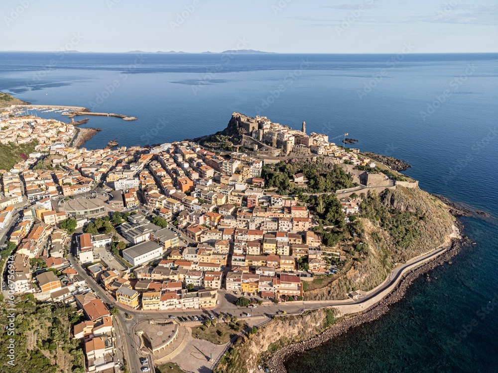 Aerial shot of the city port at  Sardinia castelsardo  in italy