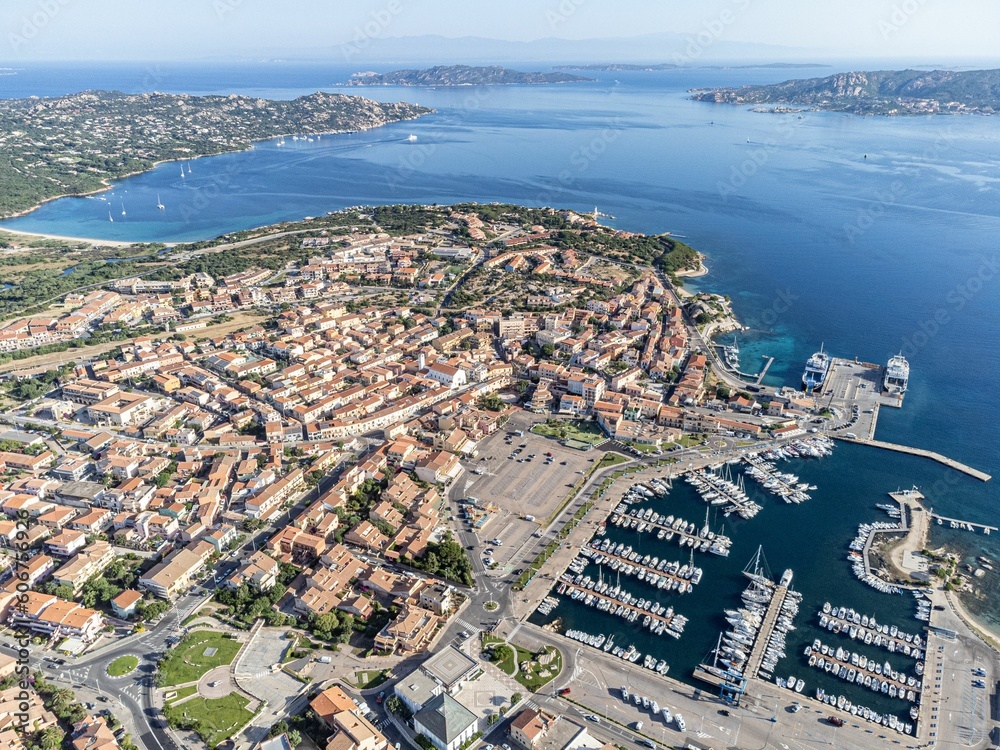 Aerial shot of the city port at  Sardinia palau Caccia in italy