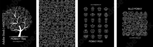 Photography Whimsical Monkeys: Funny Monkey Faces Vector Illustration Set