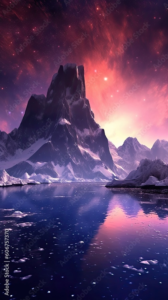 landscape in water and ice with milky way Generative Ai