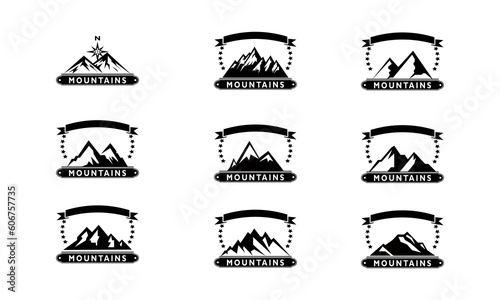 Mountain logo, Mountain expedition and rock climbing vector icons.