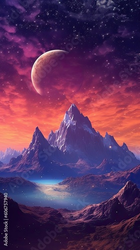 wallpapers of the mountains and planets Generative Ai