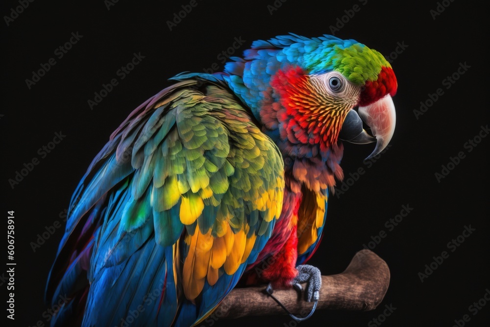 Obraz premium A colorful parrot sitting on top of a tree branch, created with Generative Ai Technology