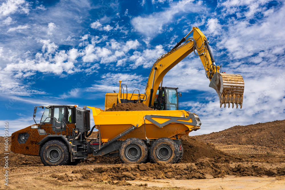 excavator is working and digging at construction site excavator is working and digging at construction site