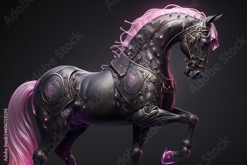 A statue of a horse with a pink mane, created with Generative Ai Technology © pham