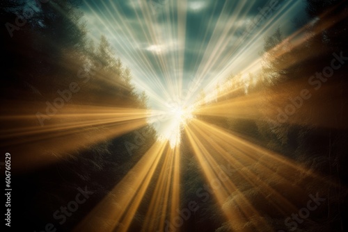 Sunburst with rays of light spreading outwards, Generative ai