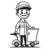 This is a delivery man vector clipart, vector lineart illustration.