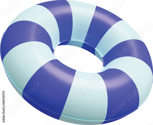 Beach swim ring with blue stripes. Modern minimalistic clay style. Isolated 3d render vector image.